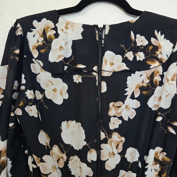 Alice + Olivia 6 Kye Floral Ruffle Midi Dress Black White Flowers Party Cocktail - Picture 7 of 11
